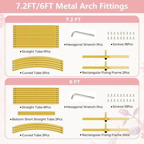 Metal Arch Backdrop Stand, 7.2FT+6FT Wedding Arch Frame, Gold Wedding Arch Backdrop Stand Set of 2, Balloon Arch Backdrop for Wedding Birthday Party Baby Shower Graduation Ceremony in Kuwait