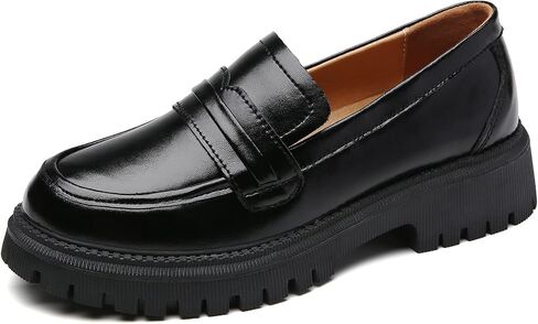 Loafers for Women Black Leather Womens Loafers & Slip-Ons Chunky Penny Platform Classic Loafer Shoes Ladies Work Comfortable Business Casual Dressy Shoes in Kuwait