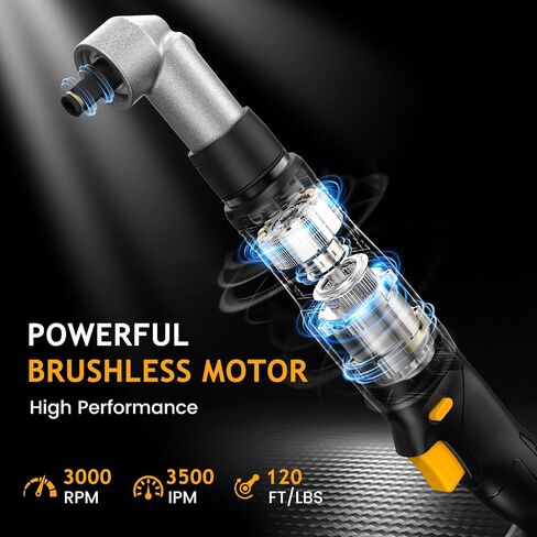 Cordless Right Angle 1/2'' Impact Wrench + 1/4''Driver fit for DeWALT 20v Max Battery 6 Variable Speeds 360 Degree Adjustable Head For Auto Service Plumbing & DIY Projects(Battery not included) in Kuwait