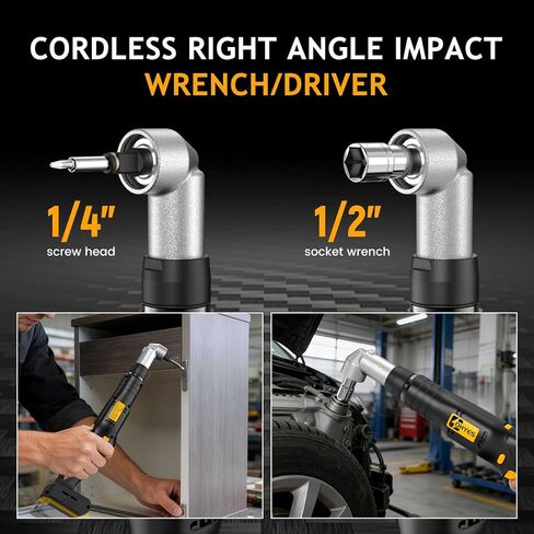 Cordless Right Angle 1/2'' Impact Wrench + 1/4''Driver fit for DeWALT 20v Max Battery 6 Variable Speeds 360 Degree Adjustable Head For Auto Service Plumbing & DIY Projects(Battery not included) in Kuwait