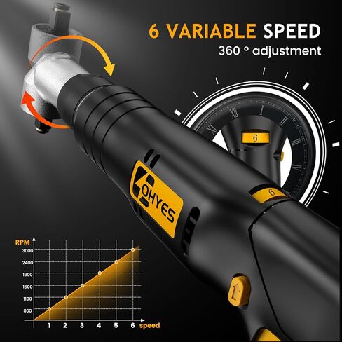 Cordless Right Angle 1/2'' Impact Wrench + 1/4''Driver fit for DeWALT 20v Max Battery 6 Variable Speeds 360 Degree Adjustable Head For Auto Service Plumbing & DIY Projects(Battery not included) in Kuwait