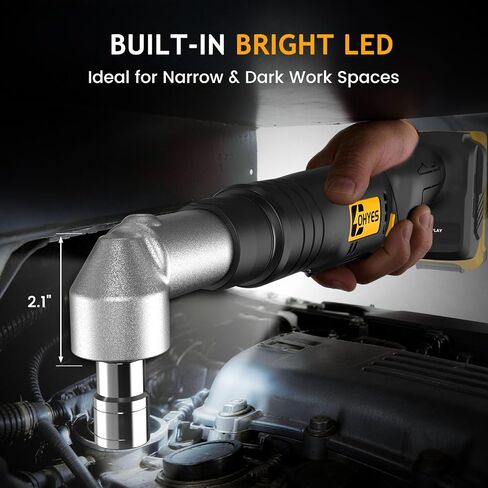 Cordless Right Angle 1/2'' Impact Wrench + 1/4''Driver fit for DeWALT 20v Max Battery 6 Variable Speeds 360 Degree Adjustable Head For Auto Service Plumbing & DIY Projects(Battery not included) in Kuwait