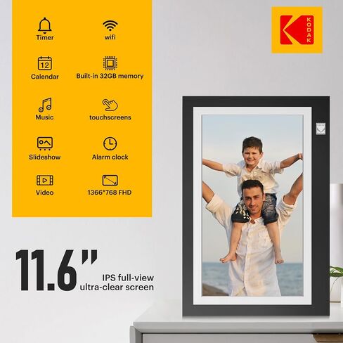 KODAK WiFi Digital Picture Frame, 11.6 Inch 1366 * 768 HD IPS Touchscreen Digital Photo Frame with 32GB Storage, Easy Setup to Share Photos or Videos, The Best Gift for Family and Friends in Kuwait