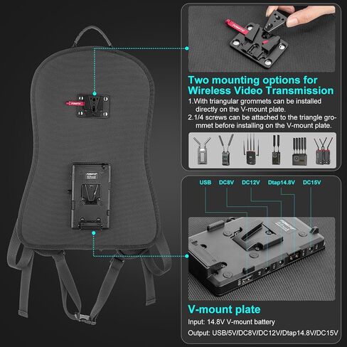 FOMITO Camera Harness Vest with V-Mount Battery Plate, V-Mount Battery Backpack Vest, Man-Portable Camera Rig with Wireless Video Transmission (BB-01-Red) in Kuwait