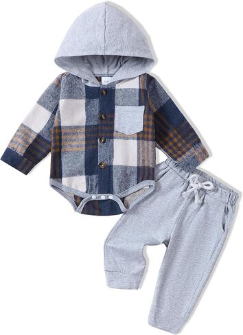 Renotemy Newborn Baby Boy Clothes Infant Boy Outfits Baby Hoodie Romper Fall Winter 0 3 6 9 12 18 Months Baby Clothes for Boy in Kuwait