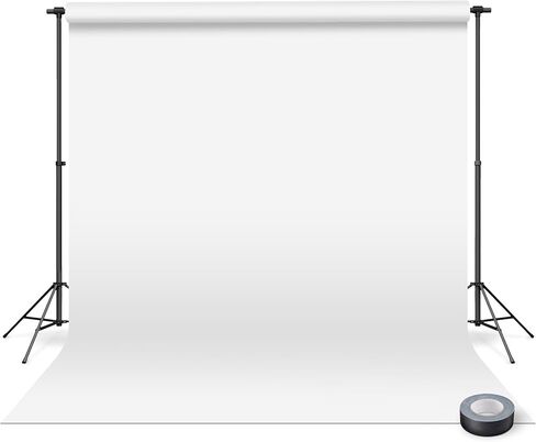 Denny Mfg Seamless Paper Backdrop for Photoshoot, True White 107 in x 36 ft | Backdrop Roll, Matte Finish for Portraits, Product Photos and Video Shoots, Includes Free Roll Gaffer Tape (2 in x 13 ft) in Kuwait