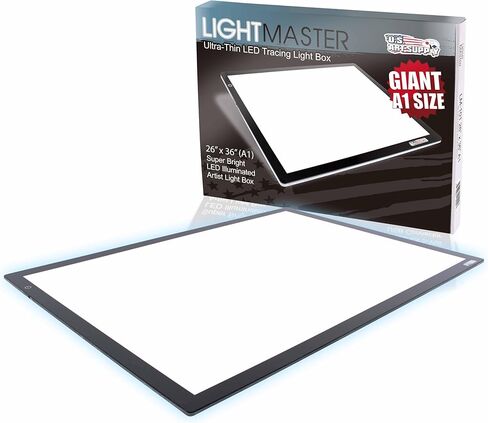 U.S. Art Supply Lightmaster 17"x24" (A2) LED Lightbox Board - 32.5" Diagonal, Ultra-Thin, Dimmable Light Pad - Measuring Grid & Protractor Included - 110V, Flicker-Free, Portable, 50,000 Hour LEDs in Kuwait