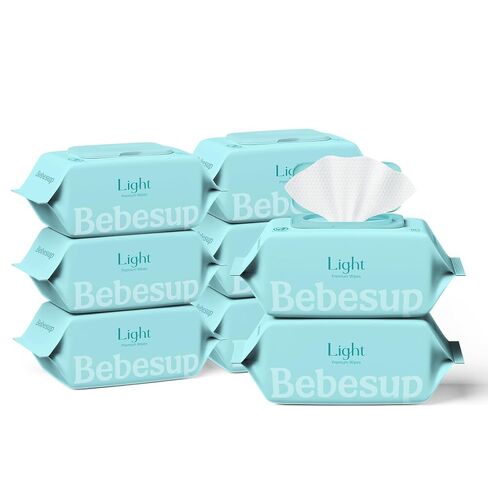 BEBESUP- Korea’s #1 Signature Baby Wipes - Hypoallergenic Water-based Unscented Alcohol-Free Ultra-Thick Super Seed Extracts Organic Plant-Based for sensitive skin Flip-Top 560 Count (8 Packs) in Kuwait