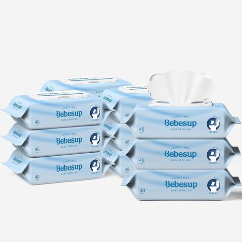 BEBESUP- Korea’s #1 Signature Baby Wipes - Hypoallergenic Water-based Unscented Alcohol-Free Ultra-Thick Super Seed Extracts Organic Plant-Based for sensitive skin Flip-Top 560 Count (8 Packs) in Kuwait