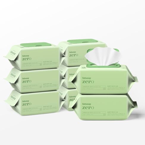 BEBESUP- Korea’s #1 Signature Baby Wipes - Hypoallergenic Water-based Unscented Alcohol-Free Ultra-Thick Super Seed Extracts Organic Plant-Based for sensitive skin Flip-Top 560 Count (8 Packs) in Kuwait