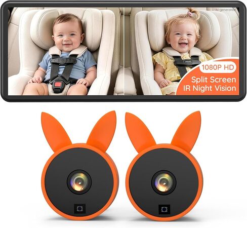 BV2MAX Baby Car Camera, White 4.5" 1080P Monitor with Recording | Video Recording and Playback, Auto Night Vision And USB Plug-And-Play Power for Clear Rear-Facing Baby Checks in Kuwait
