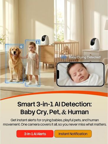 Tenda CP3 Pro 2K Indoor Security Camera with WiFi 6 & AI Baby/Pet Detection – Baby Monitor, Pet Camera for Home, One-Touch Calling, Night Vision, Military-Grade Encryption, No Subscription Needed in Kuwait
