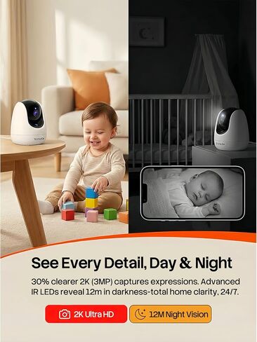 Tenda CP3 Pro 2K Indoor Security Camera with WiFi 6 & AI Baby/Pet Detection – Baby Monitor, Pet Camera for Home, One-Touch Calling, Night Vision, Military-Grade Encryption, No Subscription Needed in Kuwait