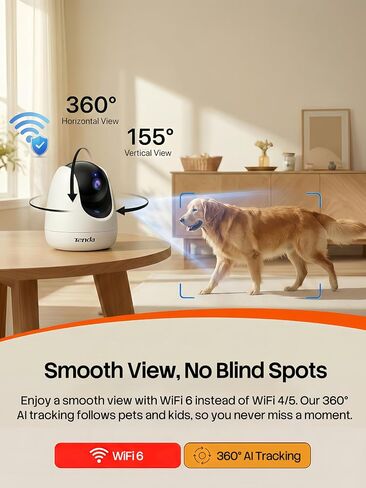Tenda CP3 Pro 2K Indoor Security Camera with WiFi 6 & AI Baby/Pet Detection – Baby Monitor, Pet Camera for Home, One-Touch Calling, Night Vision, Military-Grade Encryption, No Subscription Needed in Kuwait