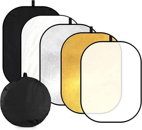 40"x60"/100x150cm Photography Light Reflector, 5-in-1 Collapsible Oval Multi Disc Diffuser with Carrying Bag-Gold, Silver, Black, White, Translucent for Studio Outdoor Lighting (40x60inch) in Kuwait