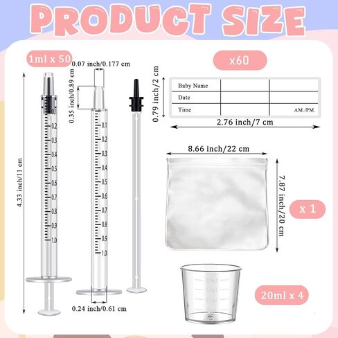 50PCS Colostrum Collector Kit Include 1ml Breastmilk Collector Syringes with Caps 4Pcs Measuring Cups 60 Stickers and Collection Bag Breast Colostrum Collection Gift Set for Breastfeeding in Kuwait