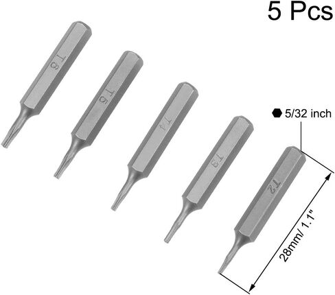 uxcell Torx Bits Set 5pcs 5/32 Inch Hex Shank T2 T3 T4 T5 T6 Screwdriver Bit Set 28mm Length S2 Screw Driver Kit Tools in Kuwait
