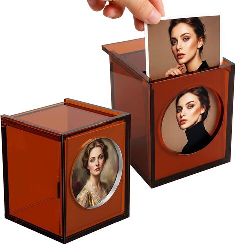 2 Pack Acrylic Photo Boxes Storage with Lids, Clear Amber Picture Boxes for Photo Storage i-Type 600 SX-70 Films, 3.9x3.8x4.65 Inch Vintage Frame Box in Kuwait