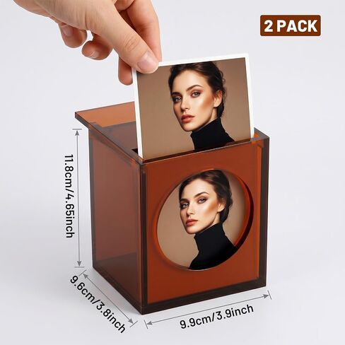 2 Pack Acrylic Photo Boxes Storage with Lids, Clear Amber Picture Boxes for Photo Storage i-Type 600 SX-70 Films, 3.9x3.8x4.65 Inch Vintage Frame Box in Kuwait