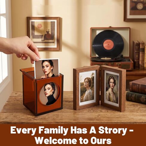 2 Pack Acrylic Photo Boxes Storage with Lids, Clear Amber Picture Boxes for Photo Storage i-Type 600 SX-70 Films, 3.9x3.8x4.65 Inch Vintage Frame Box in Kuwait