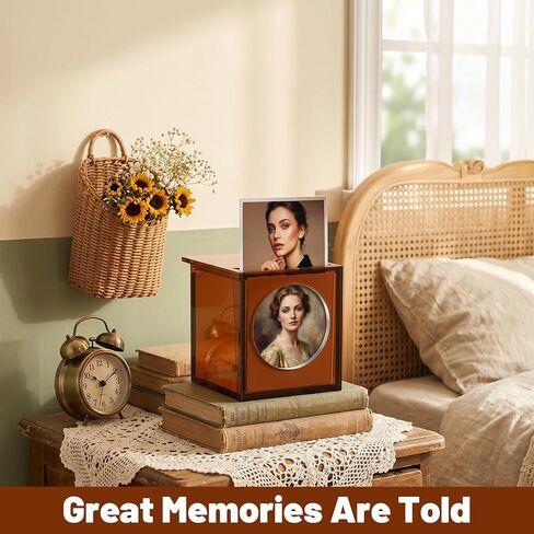 2 Pack Acrylic Photo Boxes Storage with Lids, Clear Amber Picture Boxes for Photo Storage i-Type 600 SX-70 Films, 3.9x3.8x4.65 Inch Vintage Frame Box in Kuwait