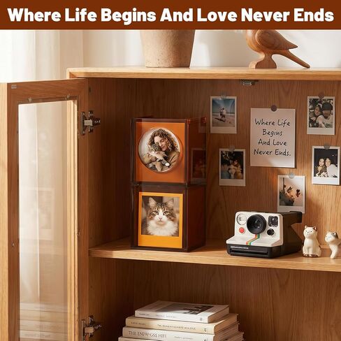 2 Pack Acrylic Photo Boxes Storage with Lids, Clear Amber Picture Boxes for Photo Storage i-Type 600 SX-70 Films, 3.9x3.8x4.65 Inch Vintage Frame Box in Kuwait
