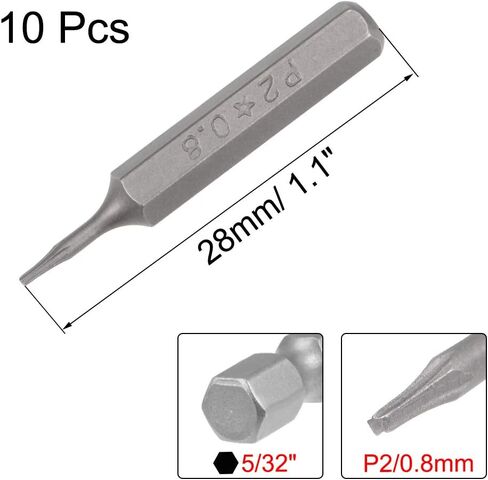 uxcell Screwdriver Bits 10pcs 5/32 Inch Hex Shank Star-Shape P2/0.8mm Screwdriver Bit Set 28mm Length P2 Screw Driver Kit Tools in Kuwait