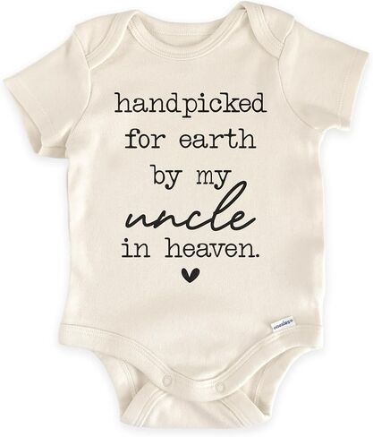 Handpicked For Earth By My Uncle In Heaven Bodysuit (0-3 Months, Natural) | Niece Nephew Baby Outfit, Guardian Angel Reveal, Memorial Newborn Clothes, Neutral Photo Prop, Pregnancy Announcement in Kuwait
