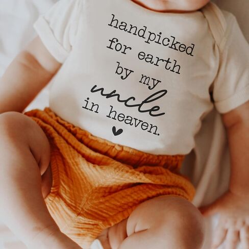 Handpicked For Earth By My Uncle In Heaven Bodysuit (0-3 Months, Natural) | Niece Nephew Baby Outfit, Guardian Angel Reveal, Memorial Newborn Clothes, Neutral Photo Prop, Pregnancy Announcement in Kuwait