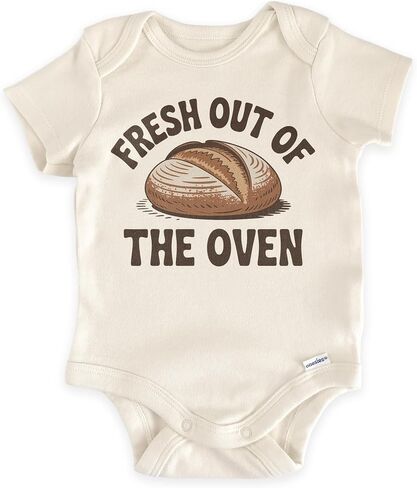 Fresh Out of the Oven Infant Bodysuit (0-3 Months, Natural) | Cute Sourdough Bread Design, Newborn Outfit, Funny Gift for Bakers, Food Lovers Gift in Kuwait