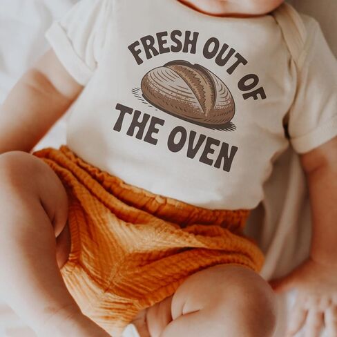 Fresh Out of the Oven Infant Bodysuit (0-3 Months, Natural) | Cute Sourdough Bread Design, Newborn Outfit, Funny Gift for Bakers, Food Lovers Gift in Kuwait