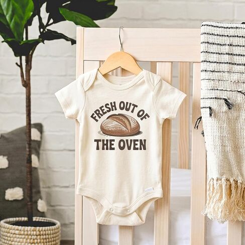 Fresh Out of the Oven Infant Bodysuit (0-3 Months, Natural) | Cute Sourdough Bread Design, Newborn Outfit, Funny Gift for Bakers, Food Lovers Gift in Kuwait