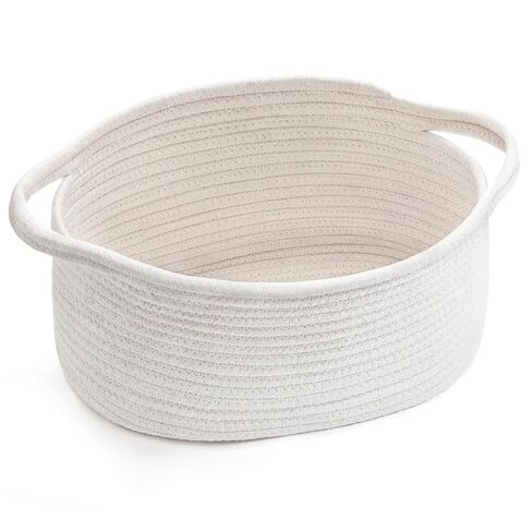 Pro Goleem Woven Basket with Reinforced Handles - Baskets for Gifts Empty DIY Burr Basket Kit for Holiday, Baby Shower, Raffle - 13x8x6 Cotton Rope Storage Toy Bin (White & Brown) in Kuwait