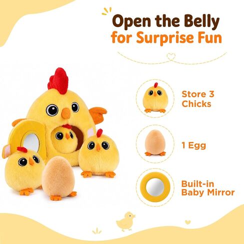 Tiny Wonders Baby Plush Soft Rattle Toy 3-6-12M, Newborn Farm Stuffed Chick | Infant Sensory Barn Animal Hen Egg House Toy Set, 1st Birthday Gift Shower Basket Stuffer 12-18 Month 0 1 Yr Toddler Boy Girl in Kuwait