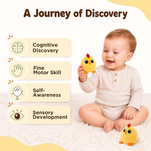 Tiny Wonders Baby Plush Soft Rattle Toy 3-6-12M, Newborn Farm Stuffed Chick | Infant Sensory Barn Animal Hen Egg House Toy Set, 1st Birthday Gift Shower Basket Stuffer 12-18 Month 0 1 Yr Toddler Boy Girl in Kuwait