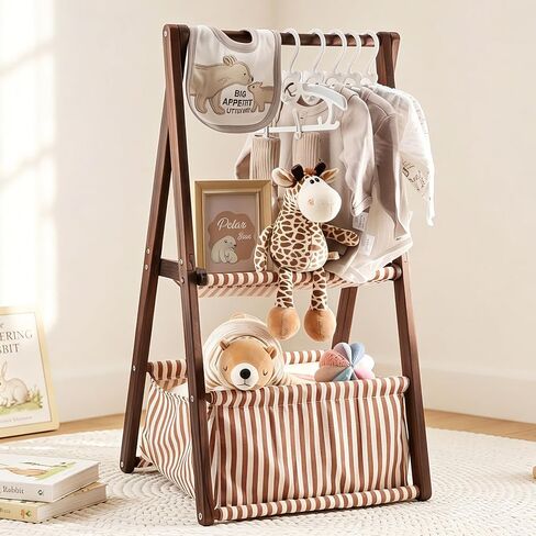 GiftAmaz Wooden Baby Shower Crate Closet, Double-Layered Baby Basket | Baby Storage Crate with Hangers for Nursery, Newborn Baby Clothing Rack for Baby Shower, Pregnancy Gifts for New Mom Parents in Kuwait
