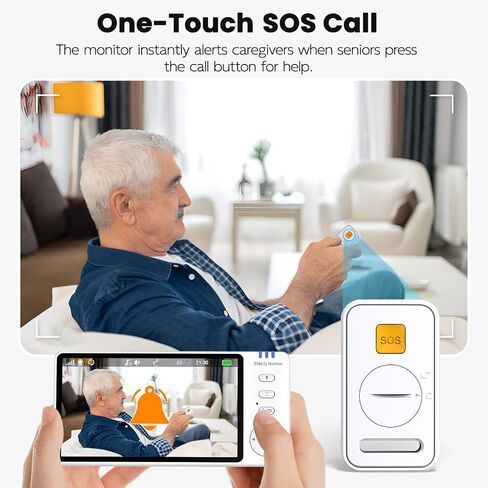 Elderly Monitor with Camera and Audio & Call Button, 2-Way Talk Room Monitors for Elderly, Med Reminder Temp Alert Baby Monitors for Elderly Care & Caregivers, PTZ Camera for Senior Monitoring/No WiFi in Kuwait