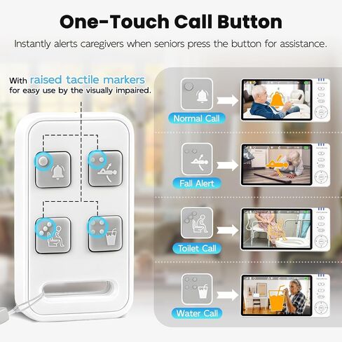 Elderly Monitor with Camera and Audio & Call Button, 2-Way Talk Room Monitors for Elderly, Med Reminder Temp Alert Baby Monitors for Elderly Care & Caregivers, PTZ Camera for Senior Monitoring/No WiFi in Kuwait
