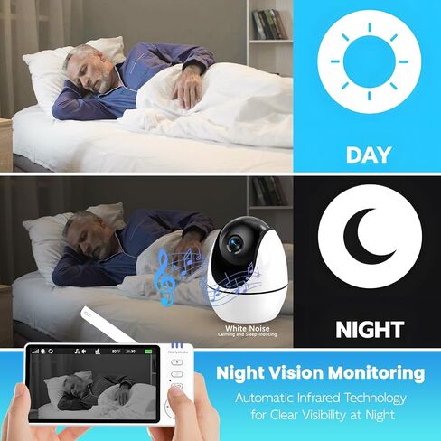 Elderly Monitor with Camera and Audio & Call Button, 2-Way Talk Room Monitors for Elderly, Med Reminder Temp Alert Baby Monitors for Elderly Care & Caregivers, PTZ Camera for Senior Monitoring/No WiFi in Kuwait