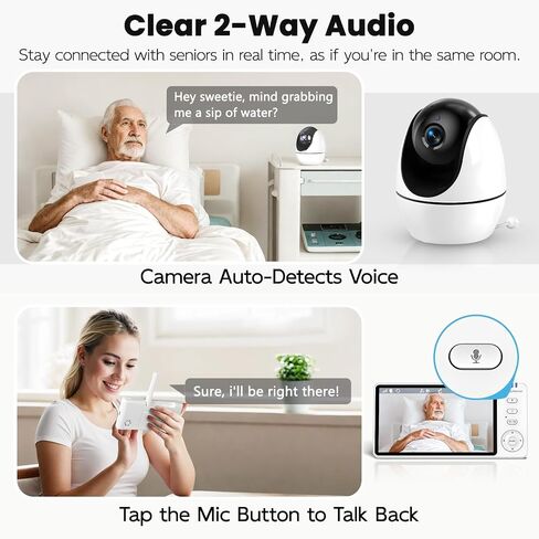 Elderly Monitor with Camera and Audio & Call Button, 2-Way Talk Room Monitors for Elderly, Med Reminder Temp Alert Baby Monitors for Elderly Care & Caregivers, PTZ Camera for Senior Monitoring/No WiFi in Kuwait