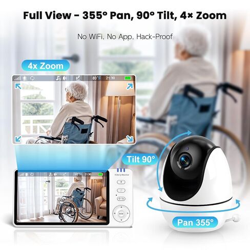 Elderly Monitor with Camera and Audio & Call Button, 2-Way Talk Room Monitors for Elderly, Med Reminder Temp Alert Baby Monitors for Elderly Care & Caregivers, PTZ Camera for Senior Monitoring/No WiFi in Kuwait