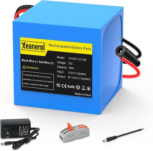 12V 15000mAh Rechargeable Battery Pack with Charger, Replacement Lithium Battery Compatible with 12 Volt Devices RC Car, LED Light Strip, DIY, Boat, Robot, CCTV Camera in Saudi Arabia