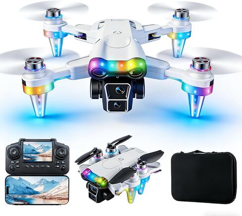 Drone with camera for kids, drones for Kids 8-12 with camera & dynamic racing LED lights, 5.6" Built-In FPV Screen, Dual Batteries, Perfect Holiday & Birthday Gift, Indoor & Outdoor Quadcopter Toy in Kuwait