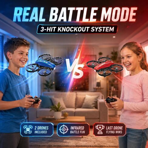 Holy Stone HS210FS Mini Drone for Kids Beginners, 2-Player Indoor RC Quadcopter Set with Battle Mode, 360° Flips, Circle Fly, Headless Mode, Altitude Hold, LED Lights, 4 Batteries in Kuwait