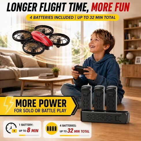 Holy Stone HS210FS Mini Drone for Kids Beginners, 2-Player Indoor RC Quadcopter Set with Battle Mode, 360° Flips, Circle Fly, Headless Mode, Altitude Hold, LED Lights, 4 Batteries in Kuwait