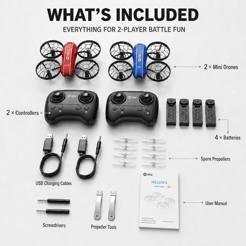 Holy Stone HS210FS Mini Drone for Kids Beginners, 2-Player Indoor RC Quadcopter Set with Battle Mode, 360° Flips, Circle Fly, Headless Mode, Altitude Hold, LED Lights, 4 Batteries in Kuwait
