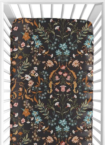 Sweet Jojo Designs Fitted Baby Crib Sheets (Black Wildflower Vintage Floral) for Girls, Infant Nursery, Toddler Room - Standard Size (Boho, Paisley, Bohemian, Cottagecore, Farmhouse, Flower Garden) in Kuwait