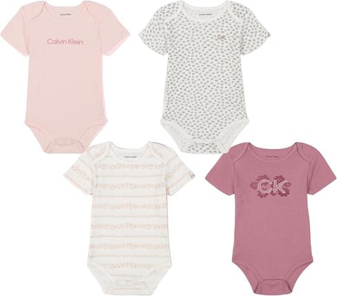 Calvin Klein Baby Girls' 4-pack Short Sleeve Onesies Bodysuits in Kuwait