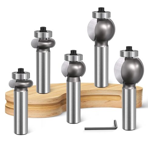 5Pcs Edging Fluting Bits Set,1/2" SHK Concave Sunk Bead Router Bit | Radius R4mm,R5mm,R7.4mm,R11.3mm,and R13.6mm,Bearing Guided Decorative Edge Bits for Wood Profiling,Molding in Kuwait