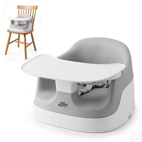 Tiny Marvels Baby Booster Seat, Ergonomic & Comfortable EVA Material, Gray | CPC Certification, 3-in-1 Baby Chair, 5" U-Shape Openings, Removable Tray, Wipe-Clean, for Table use & Floor Sitting in Kuwait
